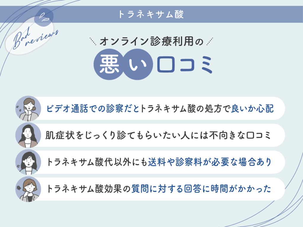 トラネキサム酸をオンライン診療で処方した経験が悪い口コミや評判