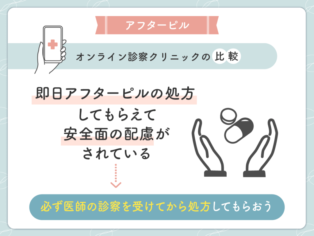 即日アフターピルの処方をしてもらえて安全面の配慮がされているオンラインクリニック