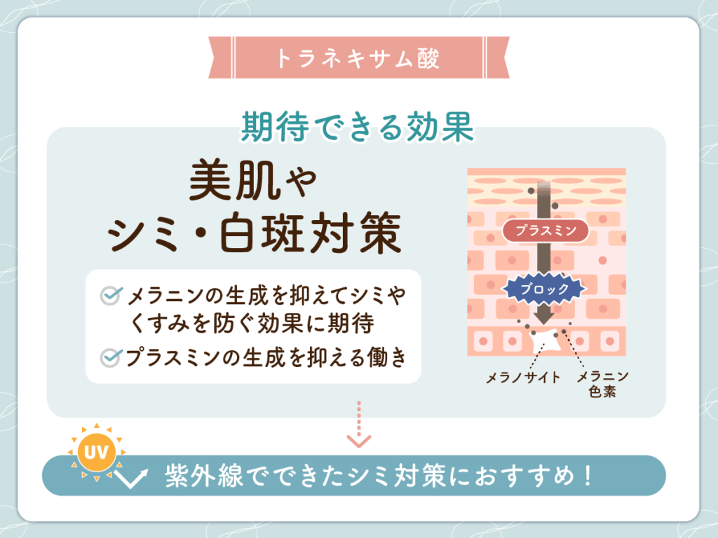 トラネキサム酸の効果で肌対策に期待できること①：美肌やシミ・白斑対策
